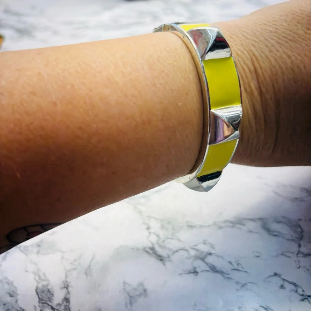 Silver and Yellow Geometric Bangle